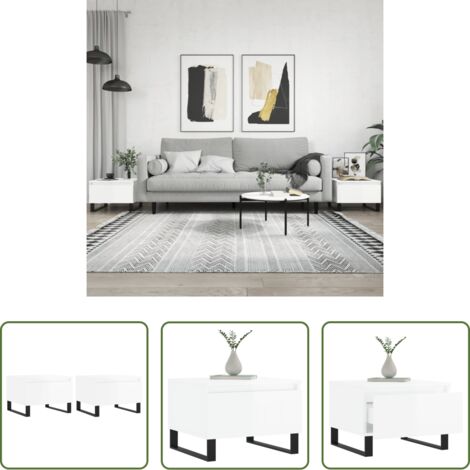 Tavoli da salotto -  Tavolini Salotto 2pz Bianco Lucido 50x46x35cm Legno Multistrato