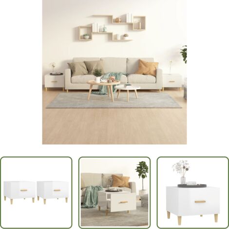 Tavoli da salotto -  Tavolini Salotto 2pz Bianco Lucido 50x50x40cm Legno Multistrato