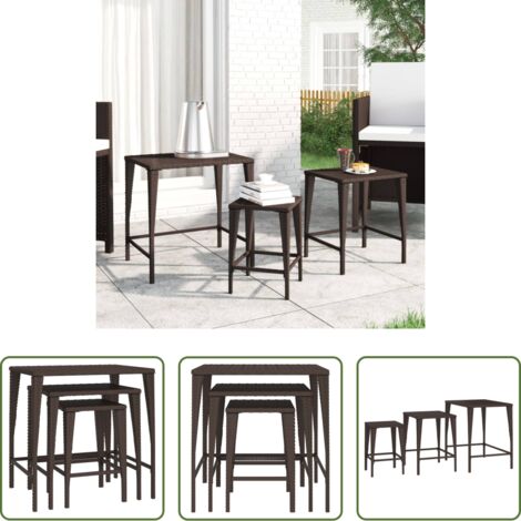 Tavoli esterni -  Tavolini Impilabili 3 pz Marroni in Polyrattan