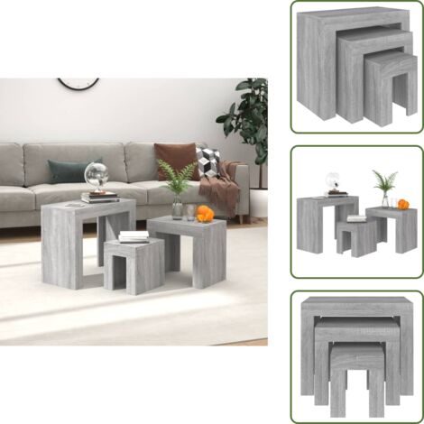 Tavoli grigio Sonoma - vidaXL Tavolini Salotto Impilabili 3pz Grigio Sonoma Legno Multistrato - Tavoli da camera da letto
