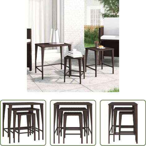 Tavoli impilabili -  Tavolini Impilabili da Giardino 3 pz Marroni in Polyrattan