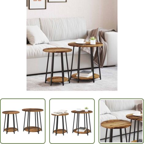 Tavoli in legno -  Set tavolini con lo scaffale 2 pcs Legno Antico e Nero