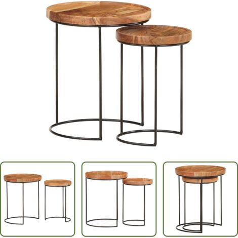 Tavoli in legno -  Set Tavolini da Salotto 2 pz Legno Massello di Acacia e Acciaio