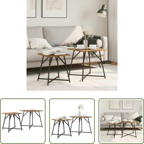 Tavoli in metallo -  Set tavolini 2 pcs Legno Antico e Nero