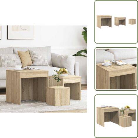 Tavoli in truciolato - vidaXL Tavolini Impilabili 3 pz Rovere Sonoma in Truciolato - Tavoli in rovere