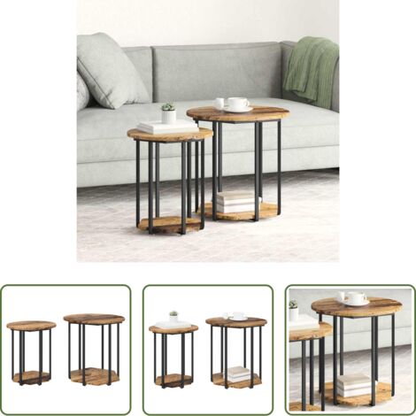 Tavoli industriali -  Set tavolini con lo scaffale 2 pcs Marrone