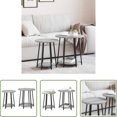 Tavoli moderni -  Set tavolini con lo scaffale 2 pcs Grigio Sonoma e Nero