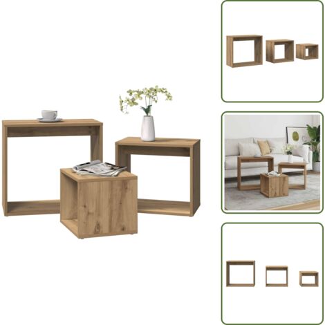 Tavoli per soggiorno - vidaXL Tavolini Impilabili 3 pz Rovere Artigianale Legno Multistrato - Tavoli per camera da letto