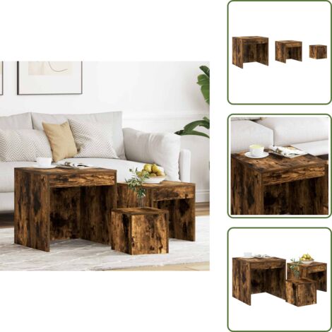 Tavoli per soggiorno - vidaXL Tavolini Impilabili 3 pz Rovere Fumo in Legno Multistrato - Tavoli per camera da letto