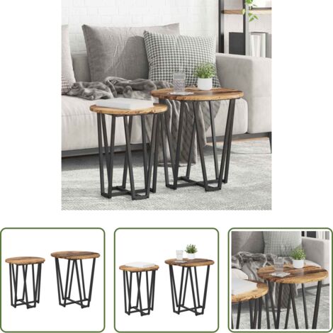 Tavoli rotondi -  Set tavolini 2 pcs Legno Antico e Nero