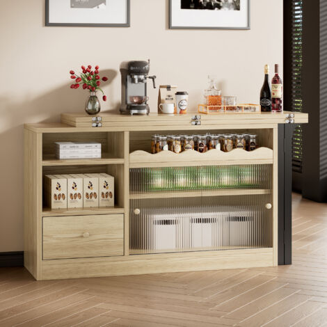 Tavoli sala da pranzo 110x40x75cm, con barra retrattile, girevole 3600°, MDF e metallo, nero / naturale