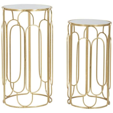 Tavolinetti "Arty" coppia in metallo color oro ripiano in vetro per interni set da 2 -Rotondo