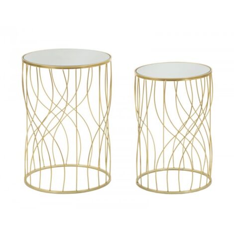 Tavolinetti coppia struttura in ferro color oro ripiano in vetro per interni set da 2 -Linee