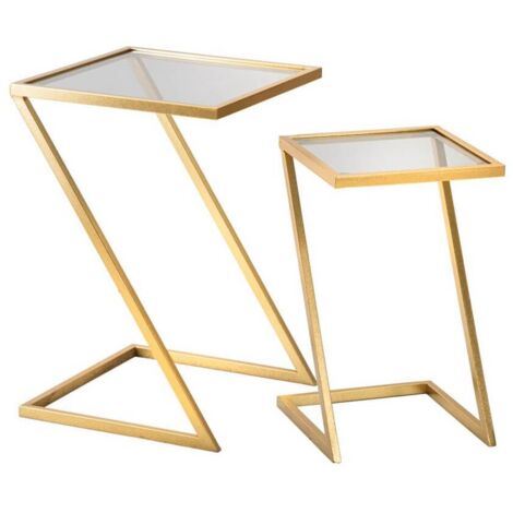 Tavolinetti coppia struttura in metallo color oro ripiano in vetro per interni set da 2