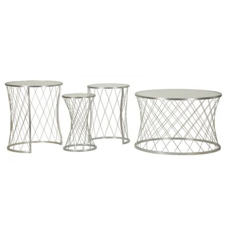 TAVOLINETTI NOAH SILVER SET 4 PZ CM Ø 70X45-47X54,5-36x50-28x45