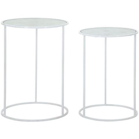Tavolinetti struttura in ferro color bianco ripiano in vetro per interni set da 2