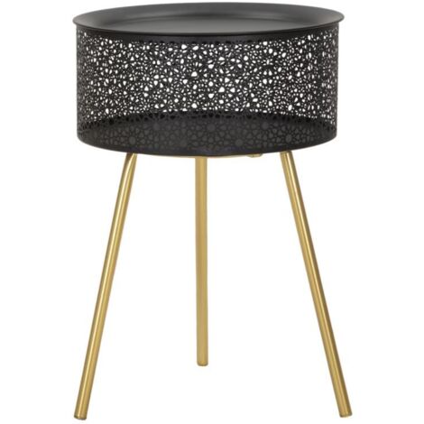 Tavolinetto "Blacky" struttura in metallo con gambe color oro per interni -Ø 35 x 50 cm