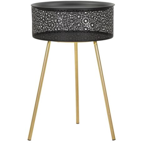 Tavolinetto "Blacky" struttura in metallo con gambe color oro per interni -Ø 40 x 65 cm