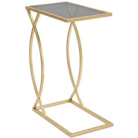 Tavolinetto da Divano Glam 45,5x25,5x60 cm in Ferro e Vetro Nero e Oro