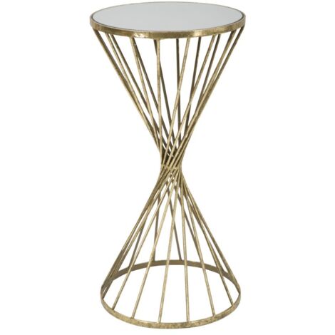 Tavolinetto Hypnos Ø35x70 cm in Ferro MDF e Vetro Oro