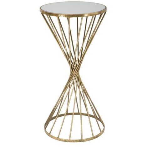 Tavolinetto "Hypnos" struttura in ferro color oro e vetro per interni -Ø 35 x 70 cm