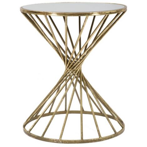 Tavolinetto "Hypnos" struttura in ferro color oro e vetro per interni -Ø 42 x 50 cm