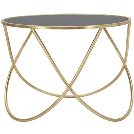 Tavolinetto ring struttura in ferro color oro e vetro per interni