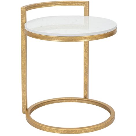 Tavolinetto struttura in metallo color oro ripiano in marmo per interni