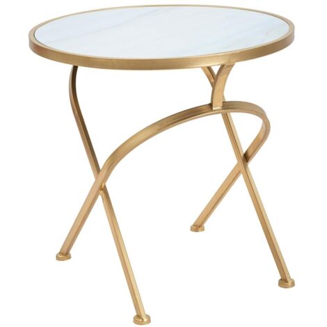 Tavolinetto tondo struttura in metallo color oro ripiano in vetro per interni