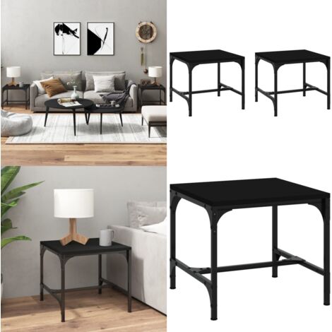Tavolini 2pz Nero 40x40x35 cm in Legno Multistrato - Tavolino in legno - Tavolino industriale