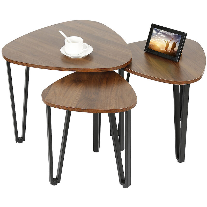 Set Di 2 Tavolini Da Salotto Impilabili - Design Industriale, Effetto Legno E Ferro, 54x40x40 Cm - Foto 12