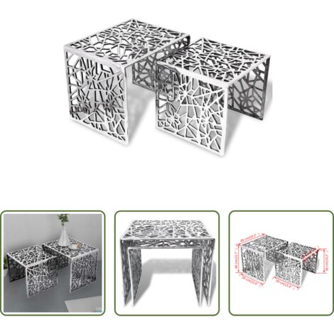 Tavolini alluminio -  Set 2 Tavolini Quadrati Alluminio Argento
