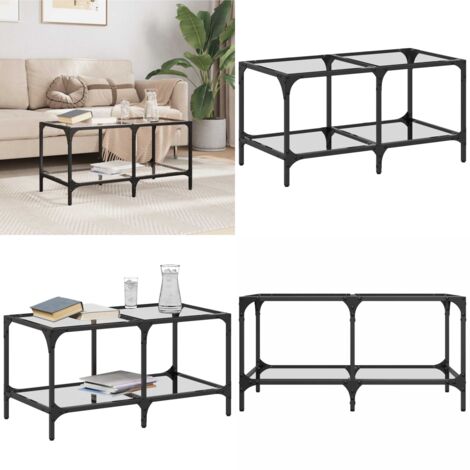 Tavolini con Piano Vetro Trasparente 2 pz 78,5x40x40 cm Acciaio - Tavolino in vetro - Tavolino in acciaio