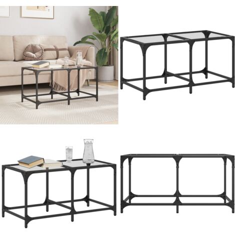 Tavolini con Piano Vetro Trasparente 2 pz 78,5x40x40 cm Acciaio - Tavolino in vetro - Tavolino in acciaio