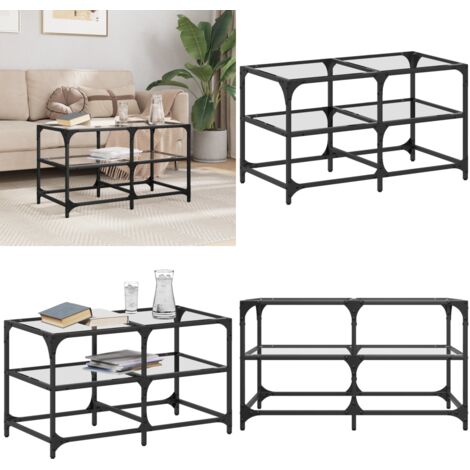 Tavolini con Piano Vetro Trasparente 2 pz 78,5x40x45 cm Acciaio - Tavolino in vetro - Tavolino con piano in vetro