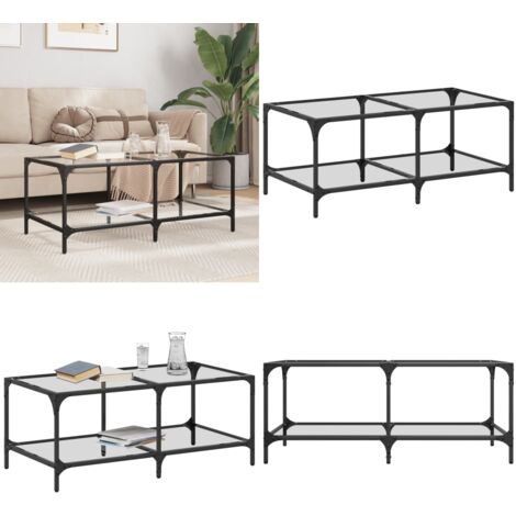 Tavolini con Piano Vetro Trasparente 2 pz 98,5x50x40 cm Acciaio - Tavolino in vetro - Tavolino da soggiorno