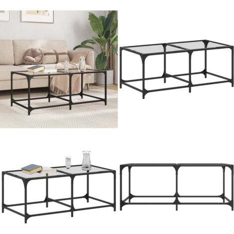 Tavolini con Piano Vetro Trasparente 2 pz 98,5x50x40 cm Acciaio - Tavolino in vetro - Tavolino da soggiorno
