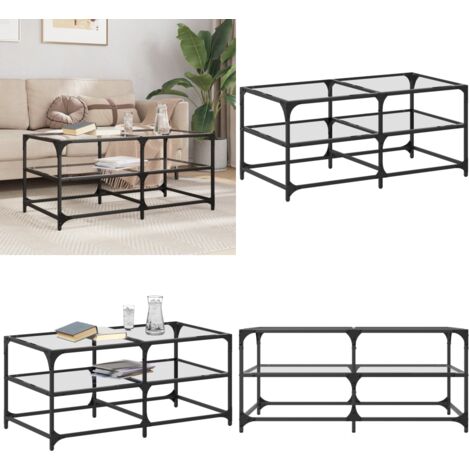Tavolini con Piano Vetro Trasparente 2 pz 98,5x50x45 cm Acciaio - Tavolino in vetro - Tavolino con piano in vetro