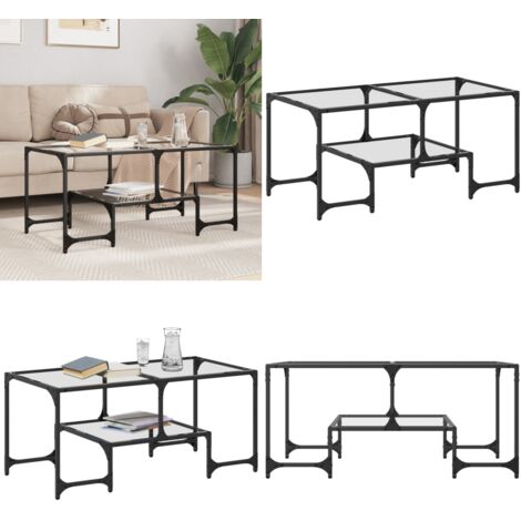 Tavolini con Piano Vetro Trasparente 2 pz 98,5x50x45 cm Acciaio - Tavolino in vetro - Tavolino moderno