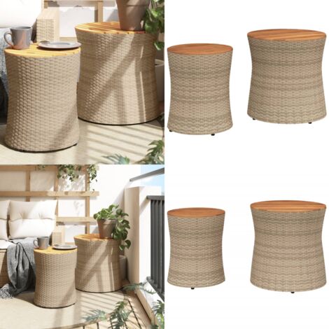 Tavolini da Giardino 2pz con Piano in Legno Beige in Polyrattan - Tavoli da esterno - Tavoli in legno