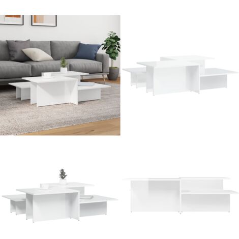 Tavolini da Salotto 2 pz Bianco Lucido in Legno Multistrato - Tavoli da salotto - Tavoli in legno