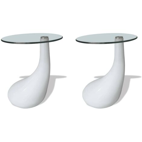 Tavolini da Salotto 2pz con Ripiano Rotondo Vetro Bianco Lucido vidaXL