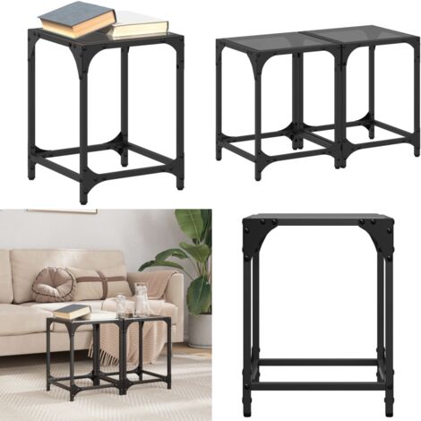 Tavolini da Salotto con Piano Vetro Nero 2pz 30x30x40cm Acciaio - Tavolo da salotto - Vetro nero