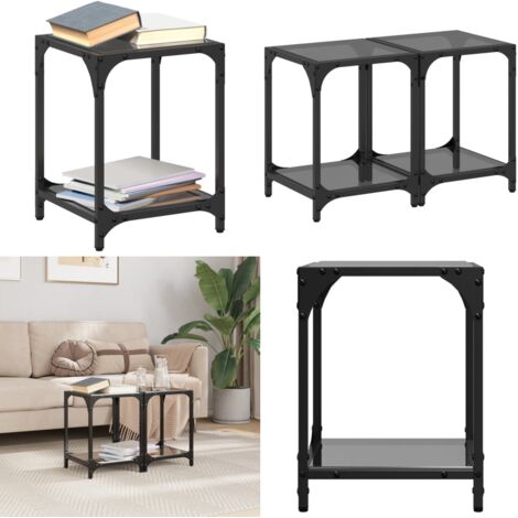 Tavolini da Salotto con Piano Vetro Nero 2pz 30x30x40cm Acciaio - Tavolo da salotto - Vetro nero