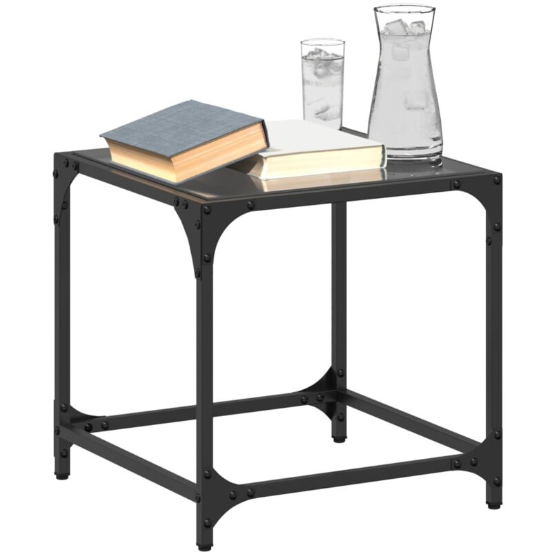 Tavolini da Salotto con Piano Vetro Nero 2pz