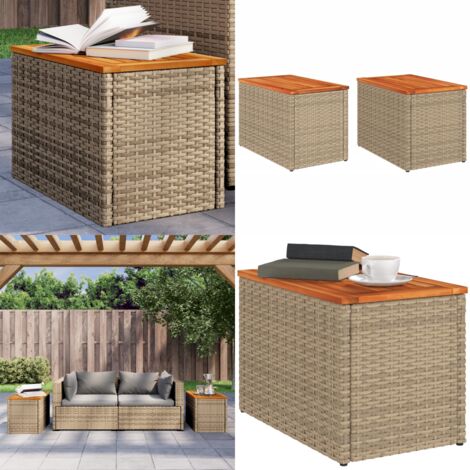 Tavolini Giardino 2pz Beige 55x34x37 Polyrattan Legno Massello - Tavoli da giardino - Tavoli esterni