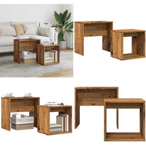 Tavolini Impilabili 2 pz Legno Antico in Truciolato - Tavolino da salotto - Tavolino da camera da letto