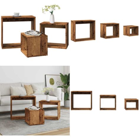 Tavolini Impilabili 3 pz Legno Antico in Legno Multistrato - Tavoli impilabili - Tavoli da salotto
