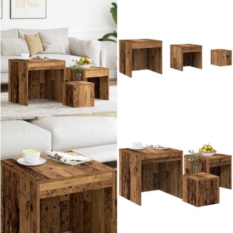 Tavolini Impilabili 3 pz Legno Antico in Legno Multistrato - Tavoli in legno - Tavoli in truciolato