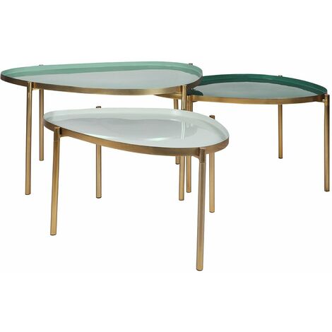Tavolini impilabili acciaio dorato laccati verdi (set di 3) ZURIA